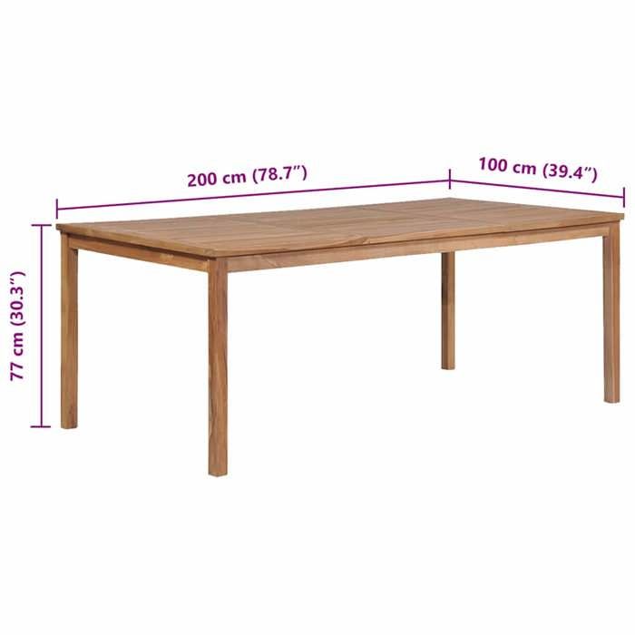 VidaXL Table de jardin 200x100x77 cm Bois de teck solide 44998