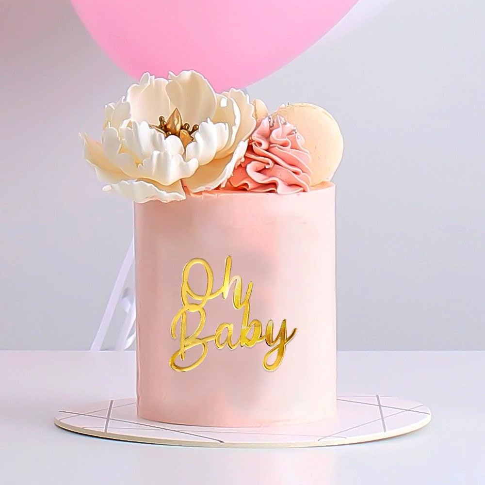 Oh Baby Cake Topper, 10pcs Acrylic Cake Toppers Oh Baby Sign Cupcake Toppers Cake Decorating Supplies Kit Cupcake Topper Mirror Gold Birthday