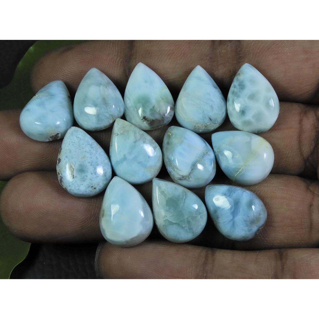 12X16MM Blue Larimar Natural Cabochon Pear Loose Gemstone Lot 12Pcs 108Cts. A-62