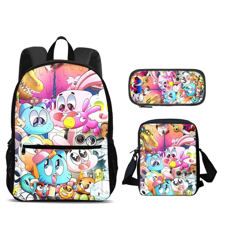 The Amazing World of Gumball Backpack Pen Bag Shoulder Bag 3Pcs Set Large Capacity Cartoon Anime Printed Student Boys and Girls
