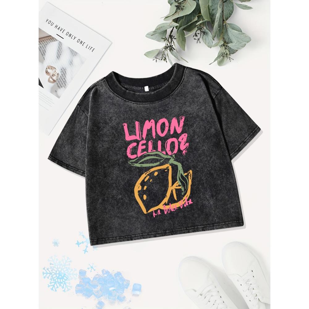 

Женские кроп-топы Lemon Cellos с креативным фруктовым принтом, выстиранные футболки, уличный стиль, обычная посадка, футболки с круглым вырезом, сексуальная одежда M