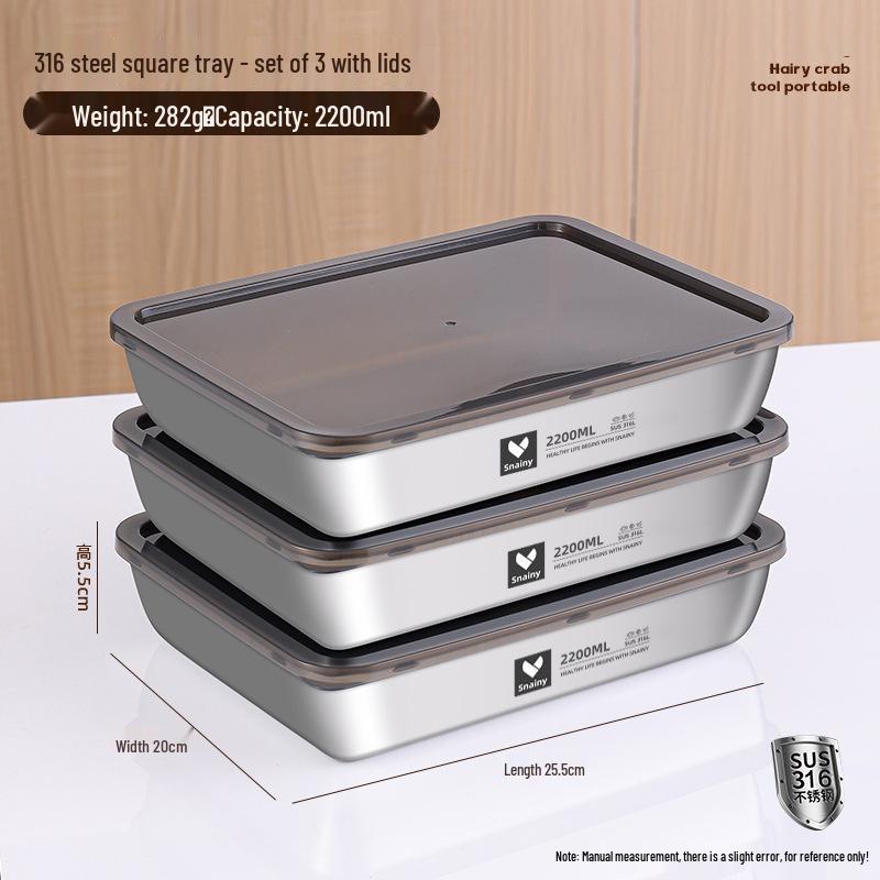 Food-Grade Stainless Steel Storage Box with Lid - Square/Rectangular Freezer Tray