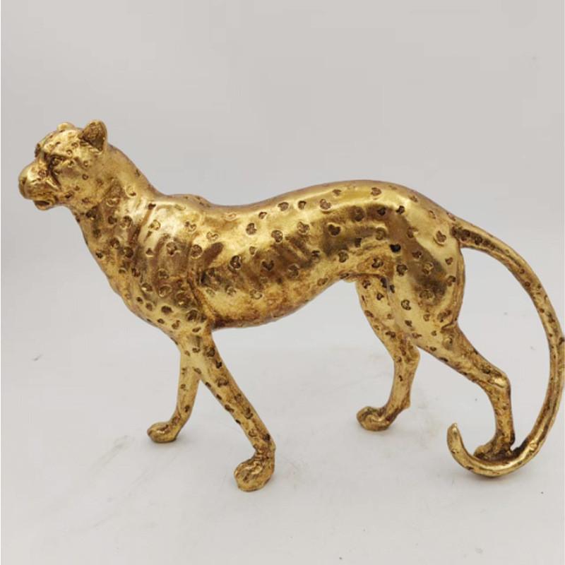 Resin Cheetah Decor Figurine With Antique Finish For Living Room Or Desk