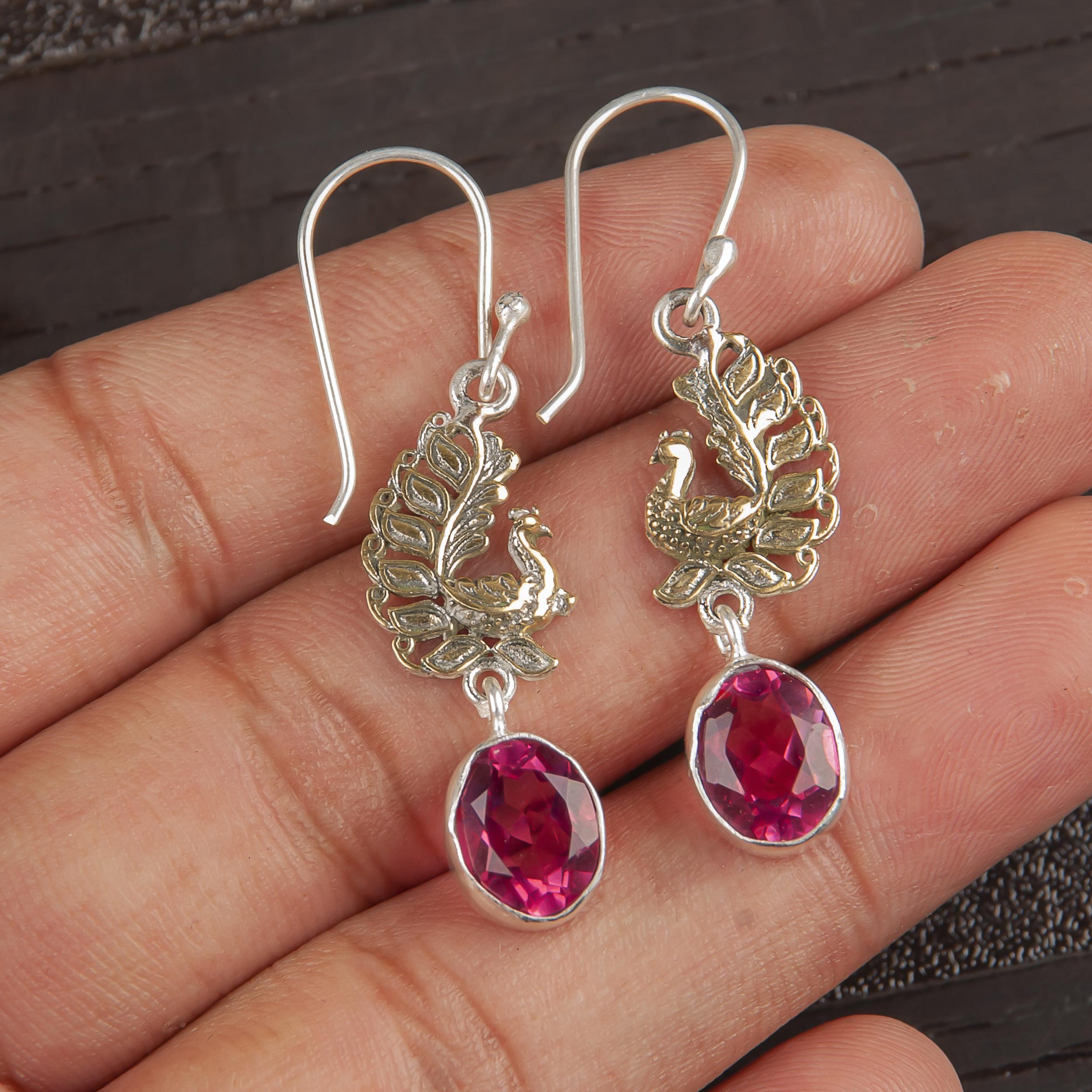 

Pink Tourmaline Earrings Jewelry, 925 Solid Sterling Silver Gemstone Earrings, Handmade Jewelry, For Memorial Day 1.8 Inches розовый
