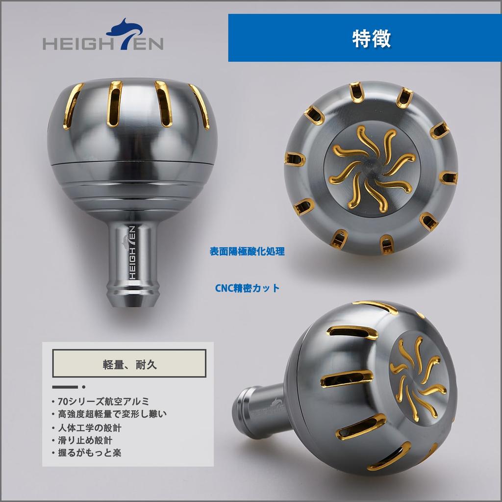 HEIGHTEN 35mm Power Reel Handle Knob for Shimano Daiwa Type A Type S Chrysant Series (Daiwa) (Gunmetal & Gold) (729)