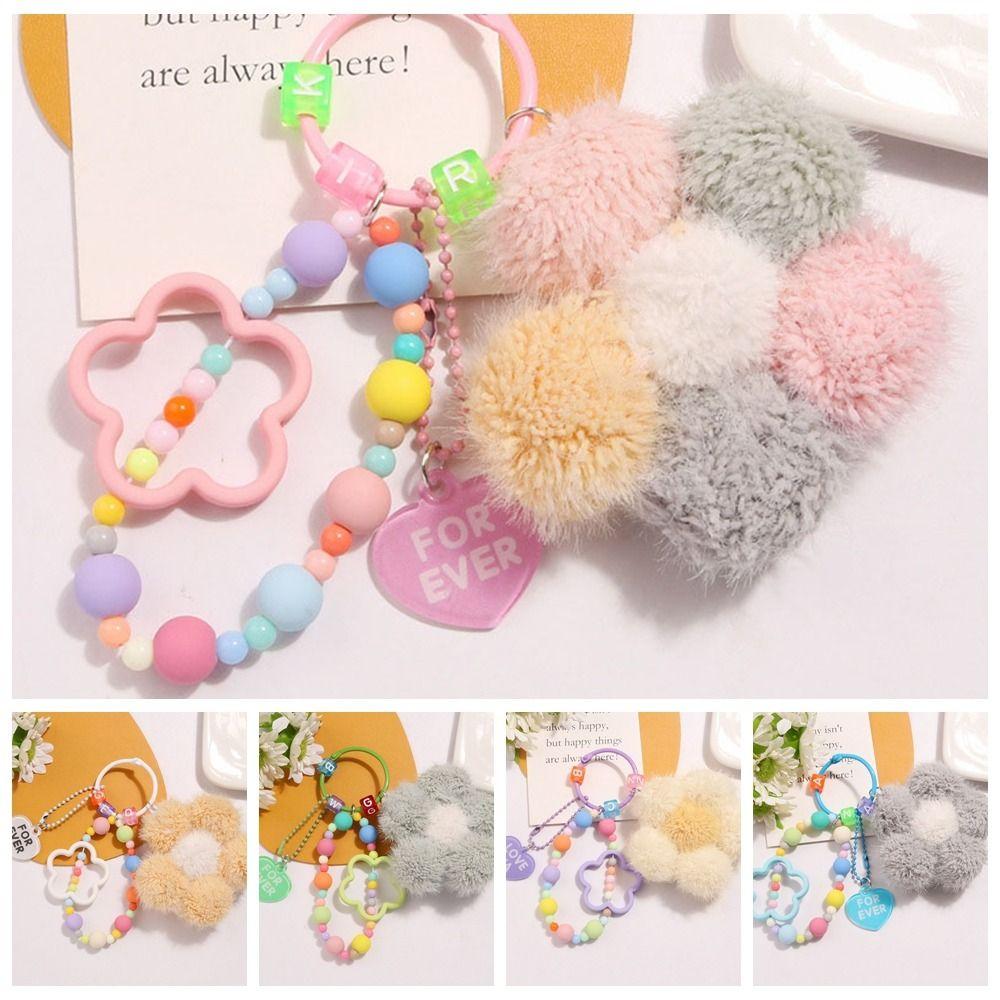 Bag Key Ring Bead Chain Keyring Flower Hairball Keychain Backpack Pendant  Keychain Accessories