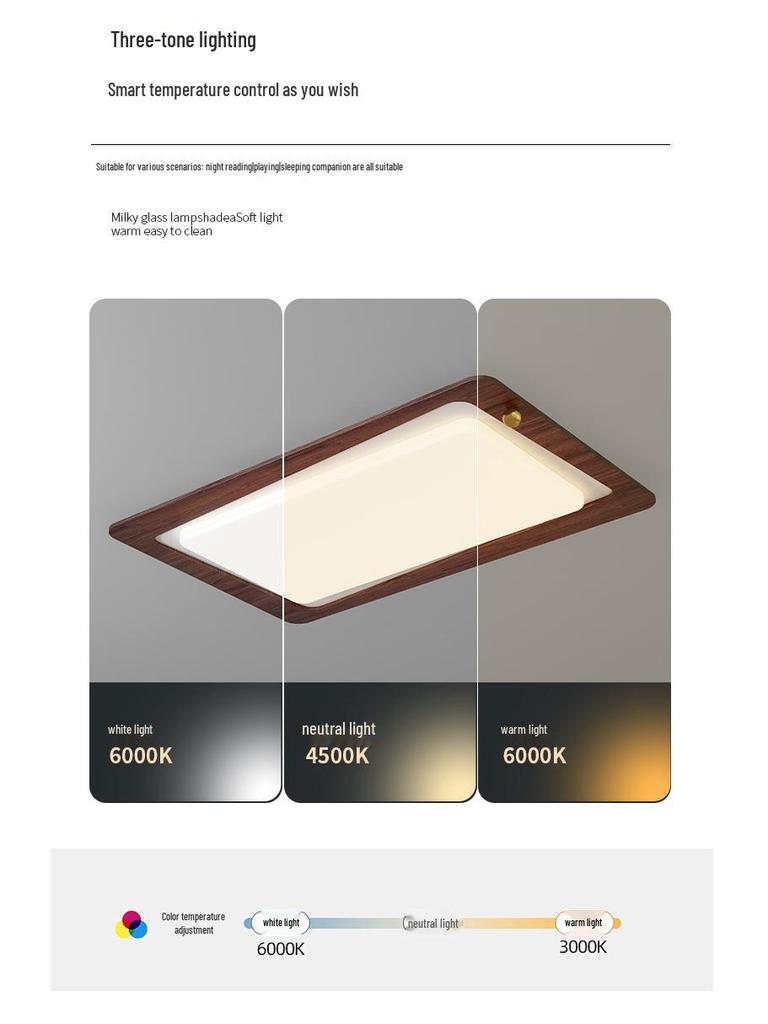 Chinese Style Retro Walnut Ceiling Light - Full Spectrum Eye Protection for Living Room & Study