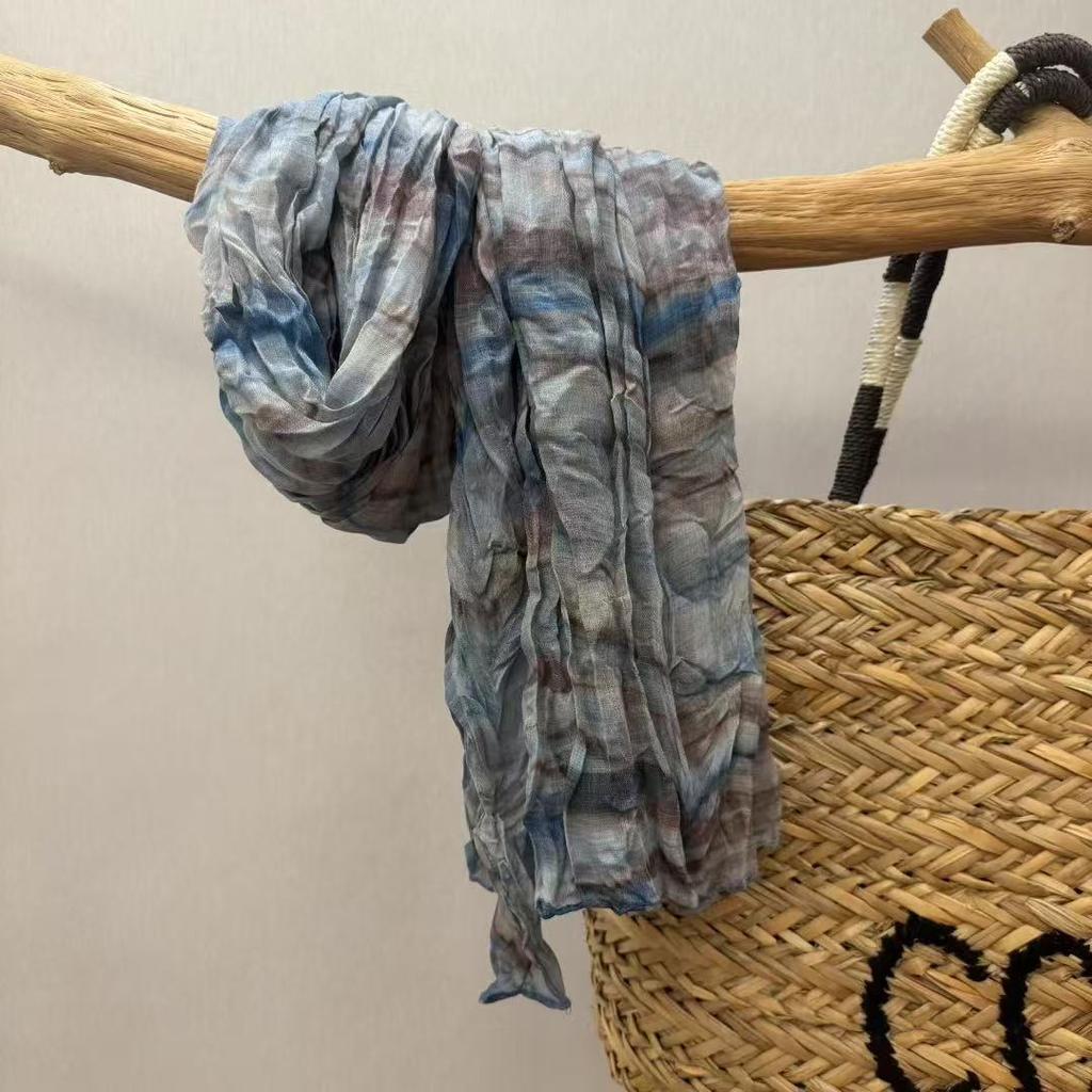 Johnature Cachecol Quente Vintage Estilo Étnico Plissado Fino Outono Inverno Estampa Decoração Versátil