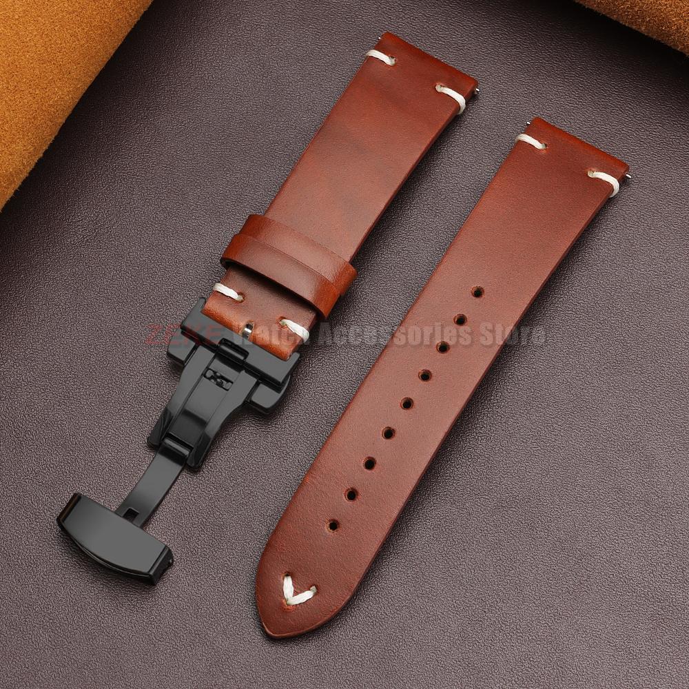 Vintage Oil Wax Leather Watch Band 18mm20mm 22mm Bracelet for Seiko Butterfly Buckle Stitching Cowhide Strap for Omega Watchband