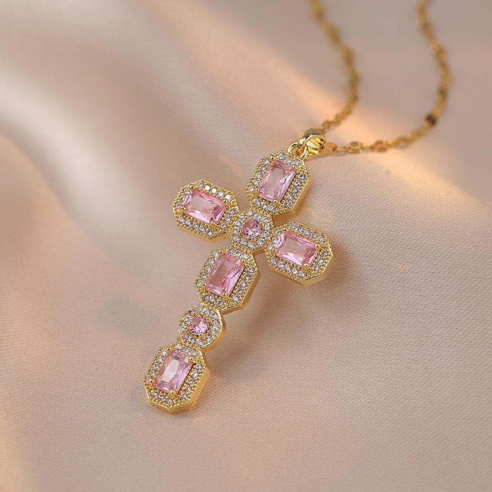 Classic Cross Necklace for Women 2023 New Fashion Gold Color Stainless Steel Chain Pendant Jewelry Wedding Party Accessories