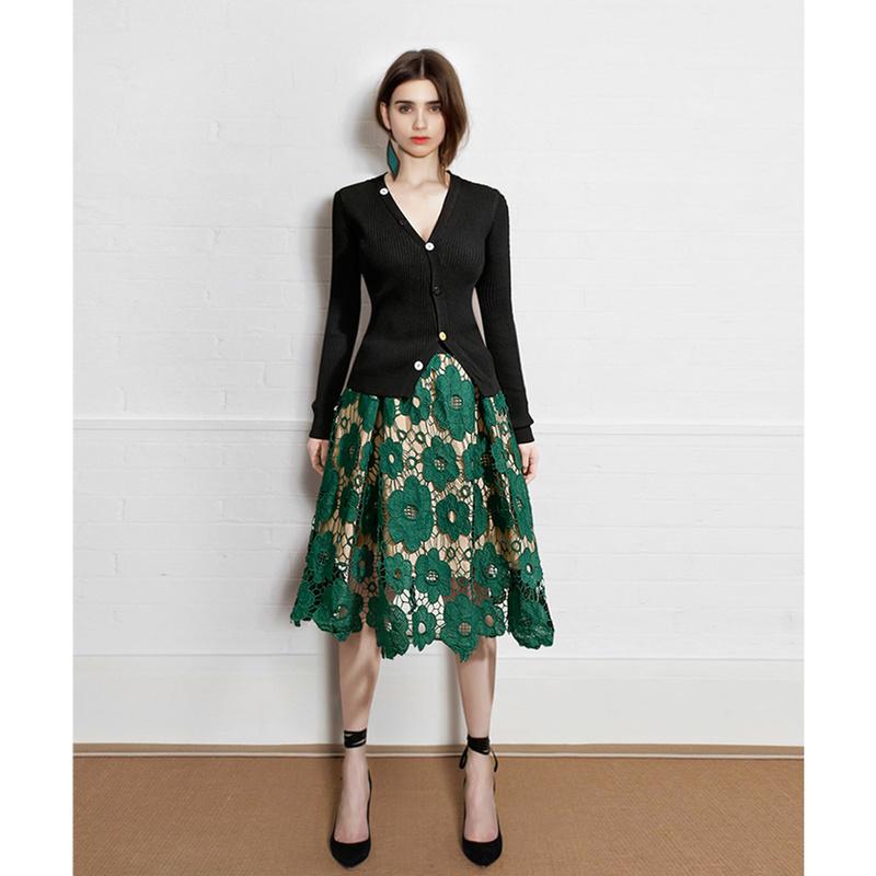 2022 Women Elegant Fashion Flower Embroidery Hollow Out Lace Skirts Womens Casual Sexy Skirt Party Black Skirt