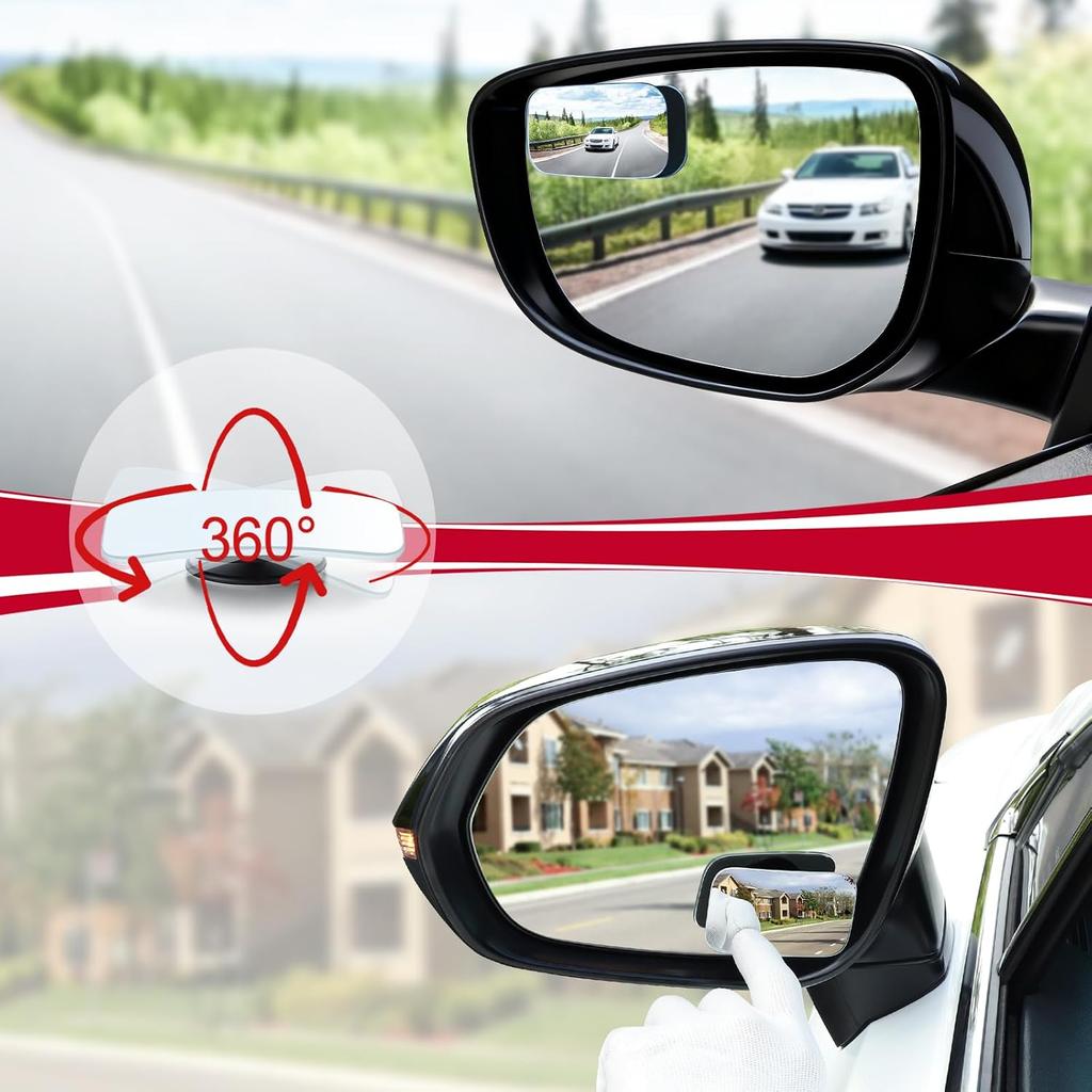Blind Spot Mirror, Rectangle Shaped HD Glass Frameless Convex Rear View Mirror with wide angle Adjustable Stick for Cars SUV and Trucks, Pack of 2
