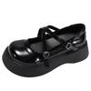 Schwarze französische vielseitige runde Kopf-Plateau-Lederschuhe für Damen 2025 neu Sommer Rock-Erhöhung Mary Jane Einzel-Schuhe