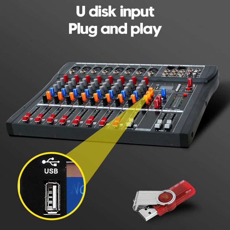 USB 8 Channel Sound Mixing Console Bluetooth Record Computer Playback Phantom Power Effect 8 Channels USB Audio Mixer