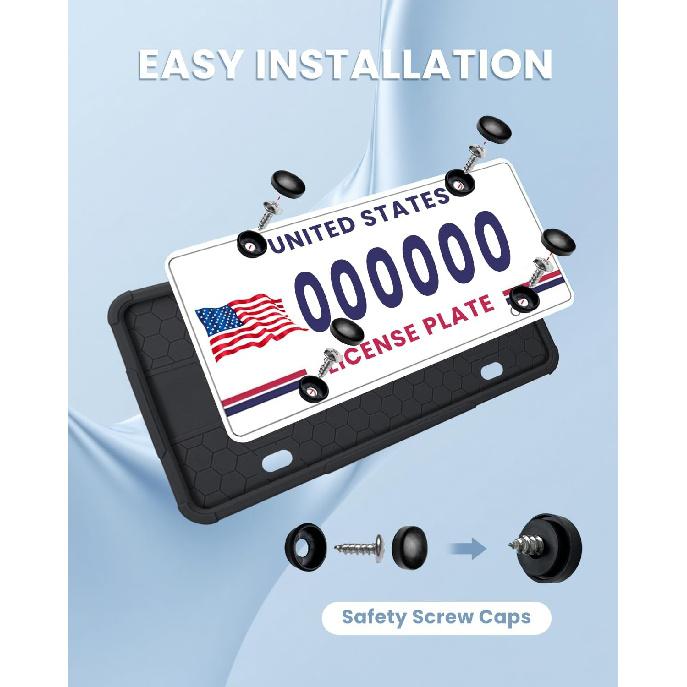 2 Pack Silicone License Plate Frames Black, Car Plate Frame Holder, Universal US Front & Rear Truck Frame Protector Mounting Kit Accessories, Rust