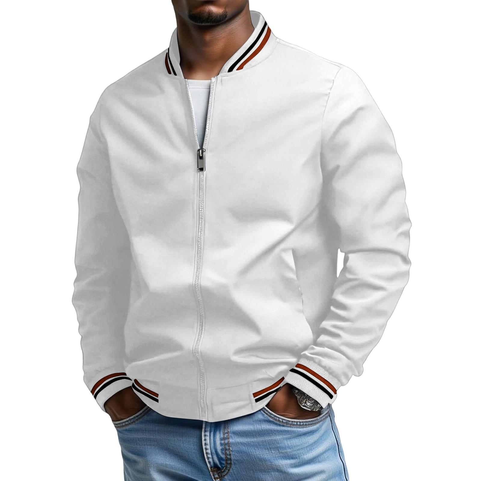 

Men s Leisure Standing Collar Double Stripes Jacket Coat XXXL білий