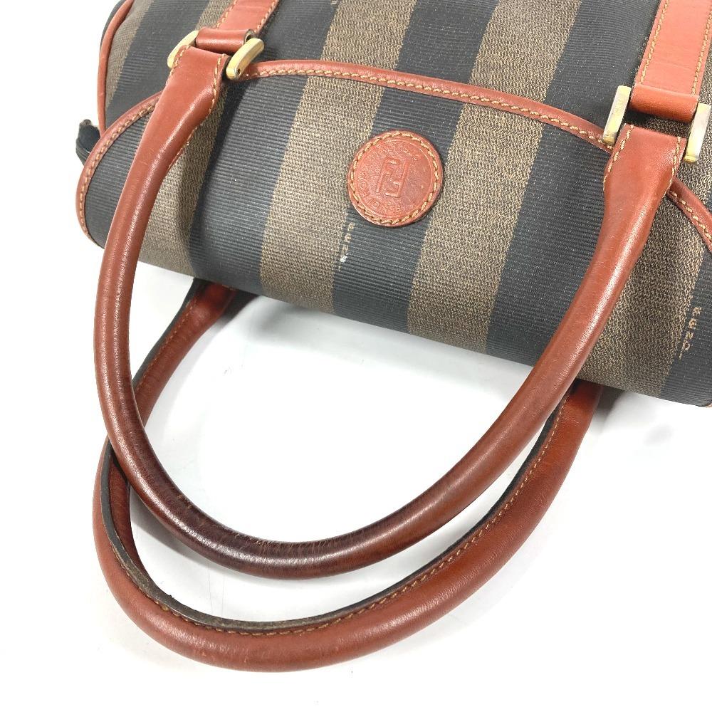 FENDI vintage Logo Pecan Tote Bag Flap Hand Bag PVC/Leather khaki/Brown