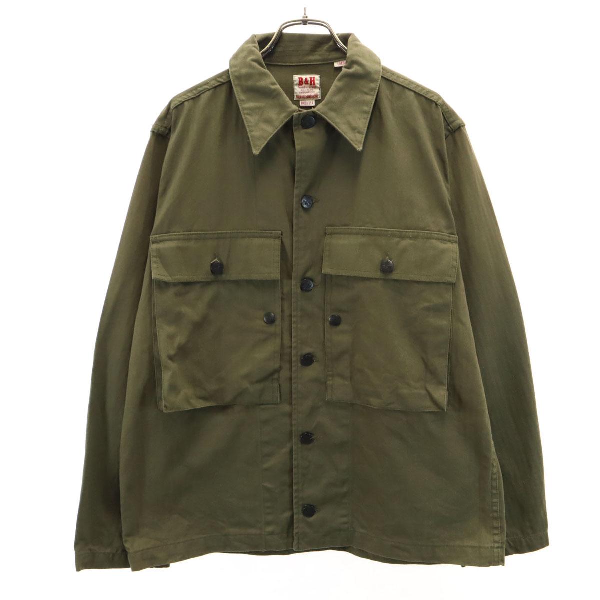 

B&H sanforized Made in USA Herringbone Pattern Military jacket L khaki Men s Used