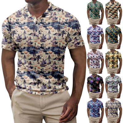 Men's Summer Hawaii Printed Golf Shirt Botton Short Sleeve Top Men's Casual Fashion Shirt