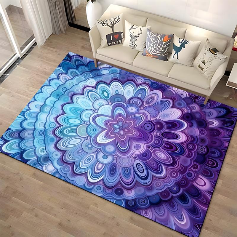 Mandala Pattern Carpet with Vibrant Purple and Blue Gradient Design Suitable for Use As an Anti-slip for Living Room Bedroom Sofas