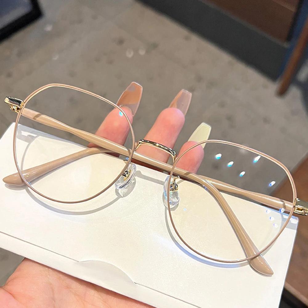 Clear Glasses Women Polygonal Metal Frame Eye Glasses 0 Flat Mirror Girls Eyewear Anti Blue Light Glasses Fashion Eyeglasses