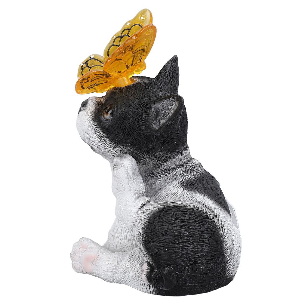 Statua Psa z Lampką Solarną Dekoracja Zewnętrzna Zmieniający Kolor Światła Odporna na Warunki Pogodowe Żywica Dekoracje Ogrodowe