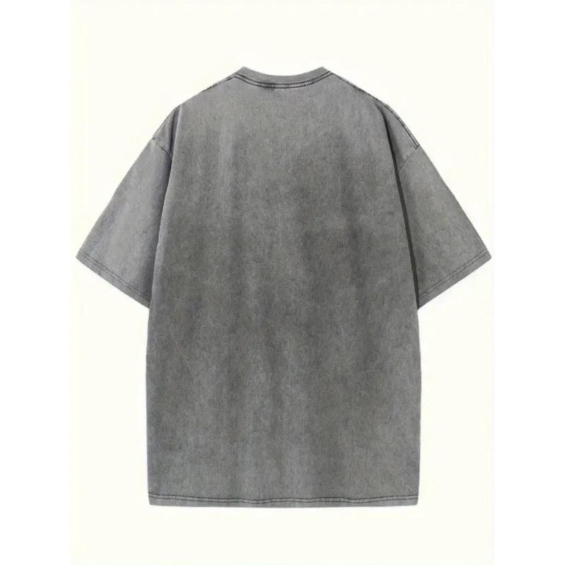 Men's Heavyweight Vintage Washed T-Shirt - Oversized Loose Fit Round Neck Short Sleeve Top, Soft Durable ,Spring/Summer Casual Wear - Machine Washable