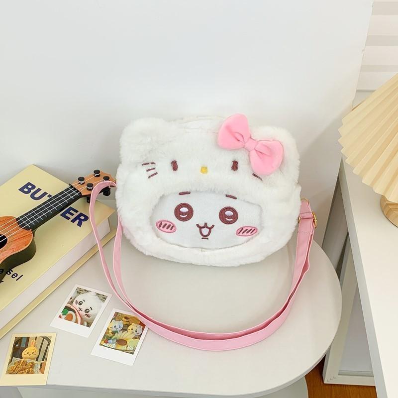 Hachiware Soft Cartoon Plush Shoulder Bag With Breathable Material For Girls