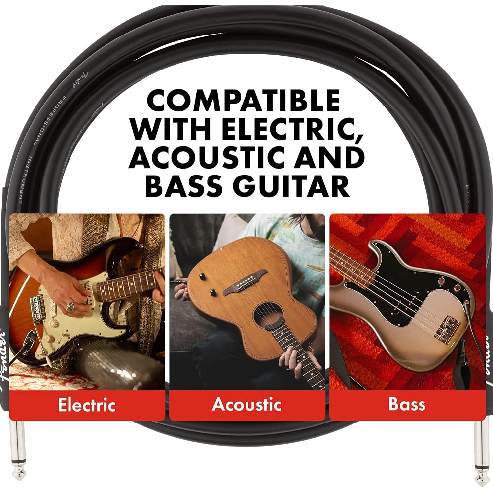 Fender Shielded Cable Professional Series Instrument Cable, Straight-Angle, 10', Black
