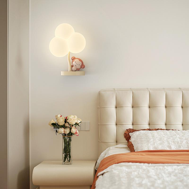 Modern Simple PE Monkey LED Wall Light Petal Cream Wind Nordic Bedroom Board Study Wall Lamp Dimmable Luster Atmosphere