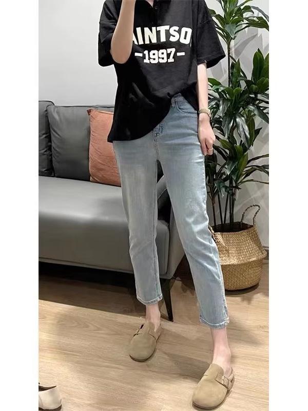 Ice Silk Stretch High-Waist Slimming Jeans for Women - Plus Size, Summer Eight-Point Pants for Petite and Pear-Shaped Bodies