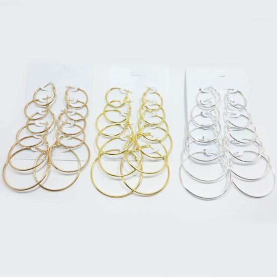 6Pairs/Set Fashion Circle Hoop Dangle Earrings Pendant for Female Daily Outfits