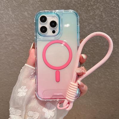 Pro IP6PROMAX Zadní kryt Magnetický obal na mobilní telefon Barevný Třídílný Anti-žlutý Odolný proti opotřebení TPU Gradientní barva s řemínkem na ruku