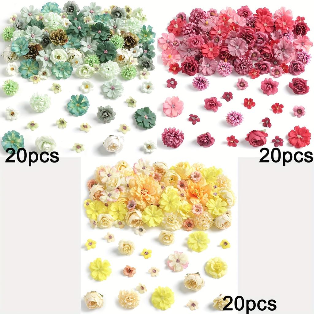 60Pcs Mix Artificial Flowers Head Silk Rose Fake Flowers for Home Room Decor Wedding Decoration Craft Gifts Wreath Accessories