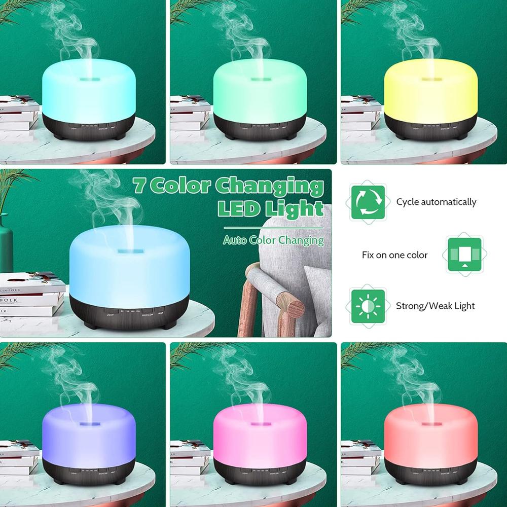 Essential Oil Diffuser Aromatherapy Humidifier 500ml Ultrasonic Aroma Air Vaporizer for Large Room Quiet Mist Humidifiers Remot