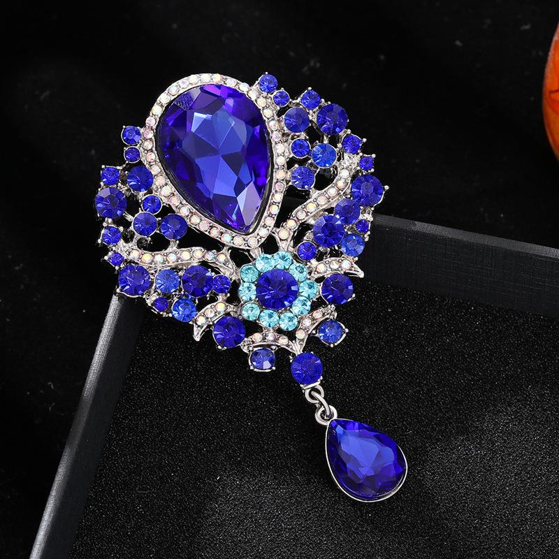 Women Crystal Water Drop Pendant Brooch Rhinestone Clothing Accessories Pin