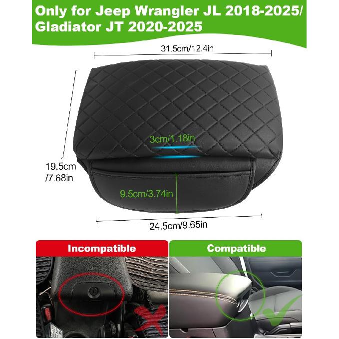 For 2024 2025 Jeep Wrangler JL 2018- Center Console Cover For Jeep Gladiator JT -2025 Armrest Cover Jeep Accessories Arm Rest Pad Console Cushion Lid