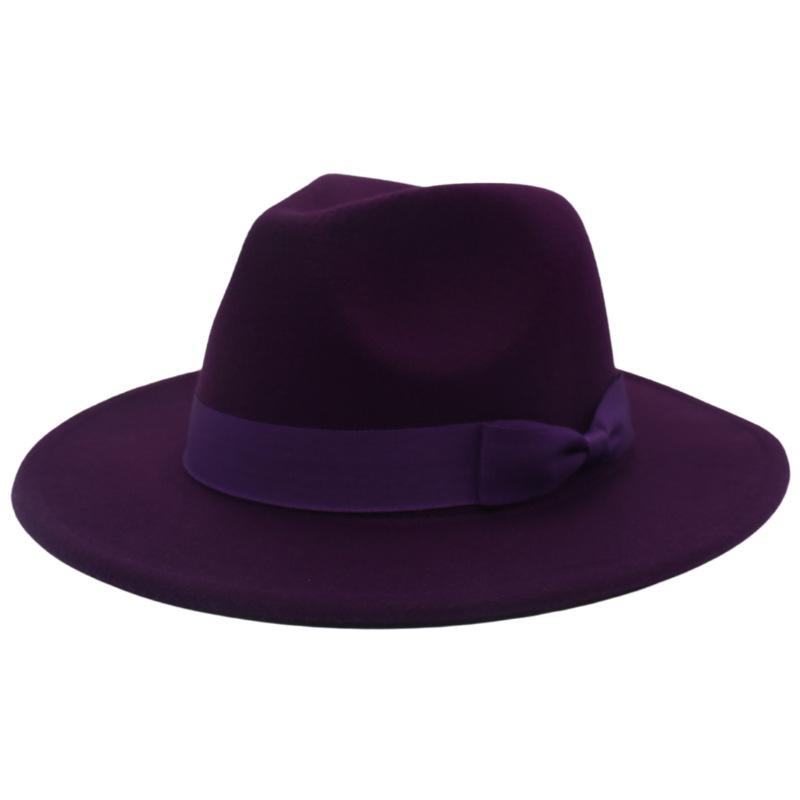 Wind Jazz Hat Big Eaves Hat Bow Flat Edge Top Hat Men And Women Woolen Felt Hat