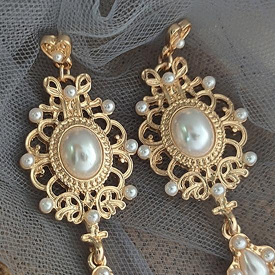 1 par dinglende øredobber kongelig hoffdesign ferskvannsperle geometrisk mønster klassisk temperament kjole