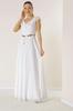 Flounced Collar, Belted Waist, Lined Long Chiffon Dress