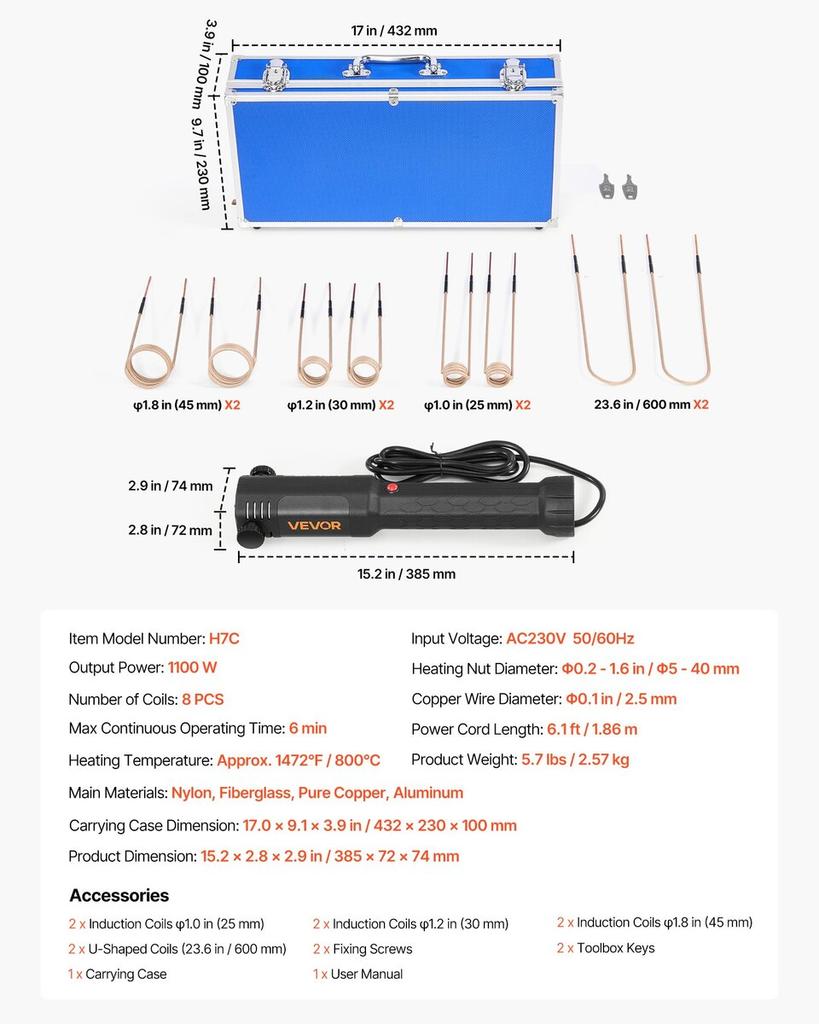 Induction Heater Bolt Removal, 1100W 230V Magnetic Induction Heater Kit, Handheld Nut Buster Tool, Mini Heating Machine for Rusty Screw Removing, Car