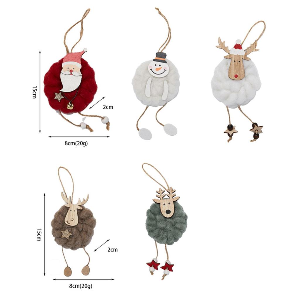 Antler Deer Santa Claus Wool Felt Ornaments Wooden Elk Christmas Tree Decoration Hanging Pendant