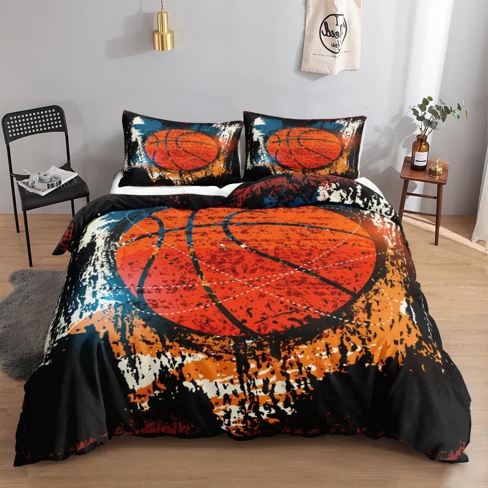 Basketball Duvet Cover Set Full Size Soft Polyester Sports Bedding for Kids Game Collections