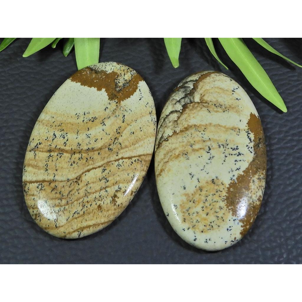 139Cts. 2Pcs Natural Picture Jasper Oval Cabochon Gemstone 28X49-31X50MM A-124