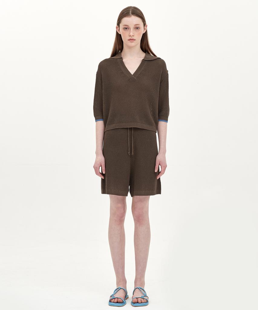 JUN BY JUN K String Knit Shorts_Brown