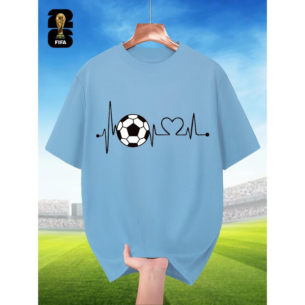 FIFA-themed Men's Breathable Short-sleeved T-shirt for Summer, Featuring a Football ECG Print