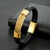 Punk Men Jewelry Non-fading Steel Wire Rope Leather Bracelet Vintage Cuff Charm Bracelet for Men Jewelry Street Gifts