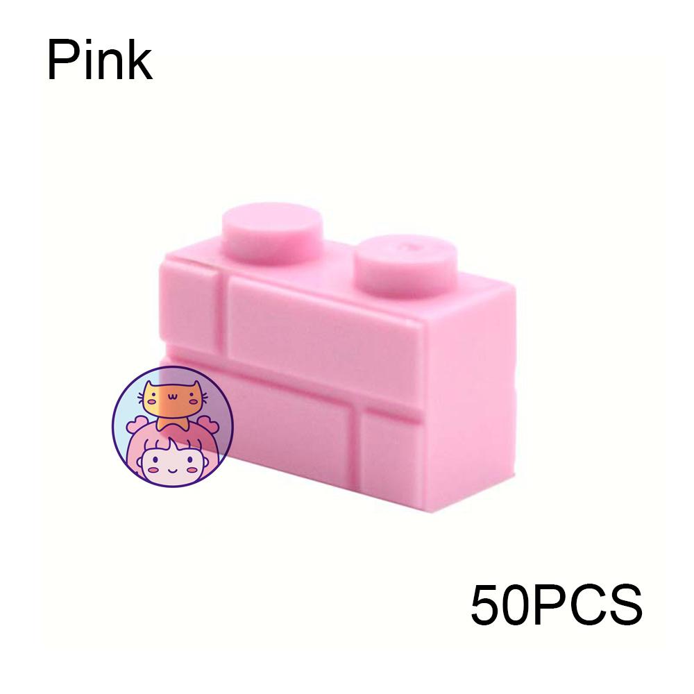 50pcs Wall Striped Bricks MOC 1x2 Building Blocks Toys Palace Castle Creative Figures Military House Wall Transparency Parts
