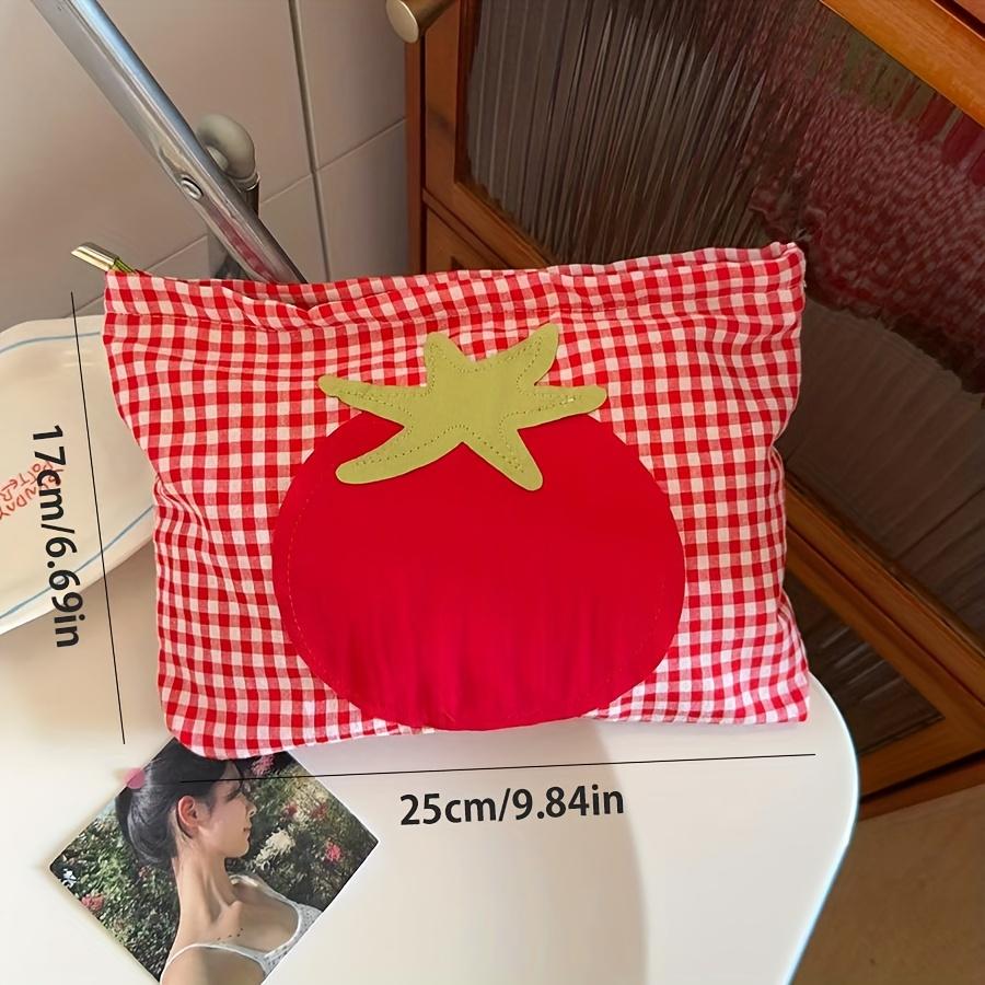 1 pièce Grande Capacité Portable Sac à Maquillage à Carreaux Rouges, Parfait pour le Rangement des Articles de Toilette et des Cosmétiques