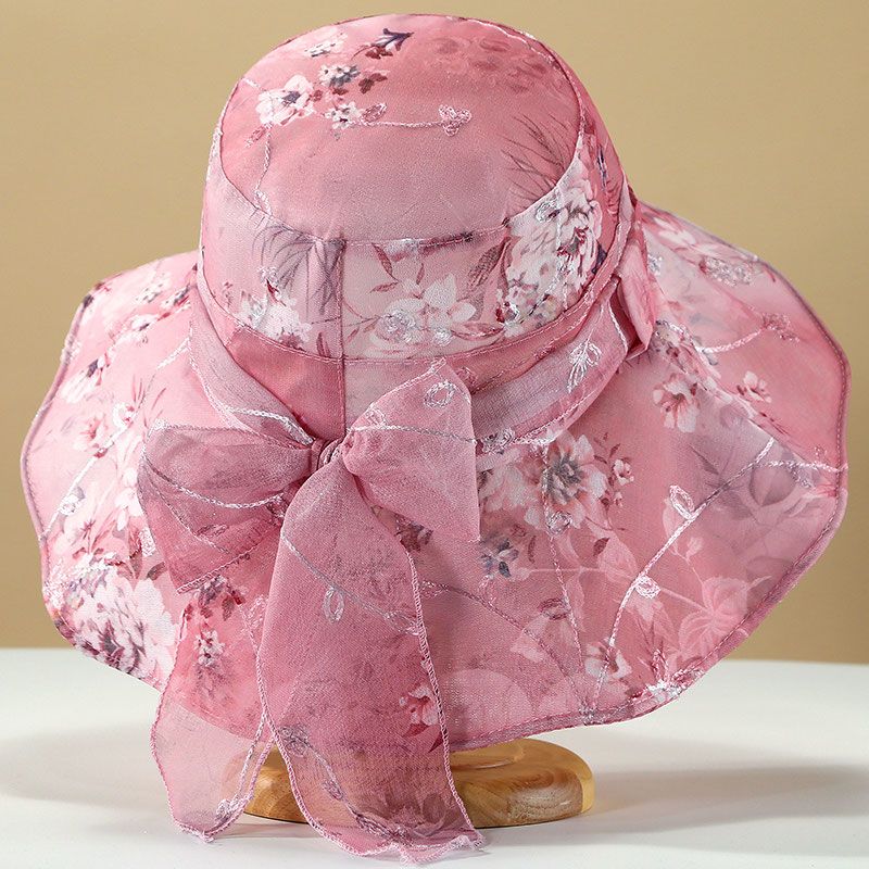 Women's Summer Fashion Sunshade and Sunscreen Sun Hat Breathable Flower Outing Organza Large Edge Sunshade Beach Hat